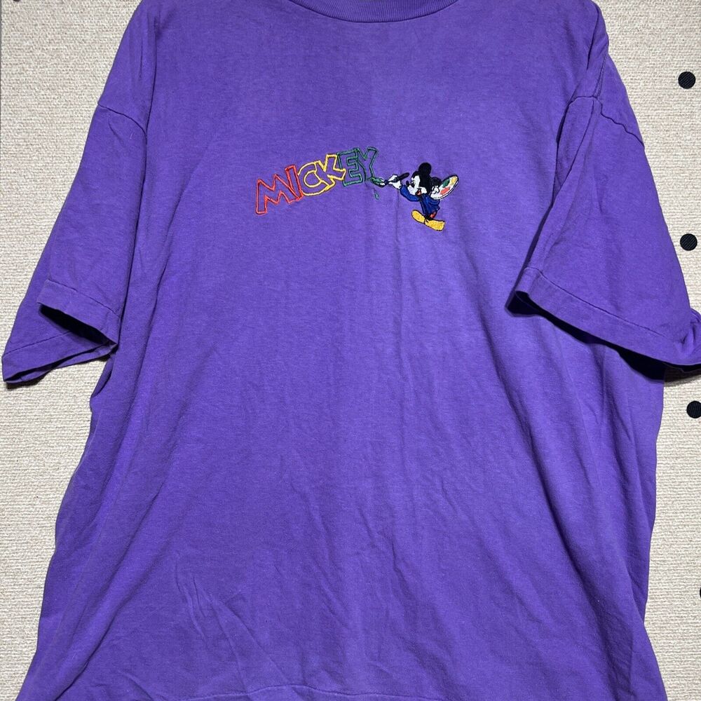 Vintage 90s Mickey & Co Embroidered T-Shirt Extra Large VTG Made In USA Purple